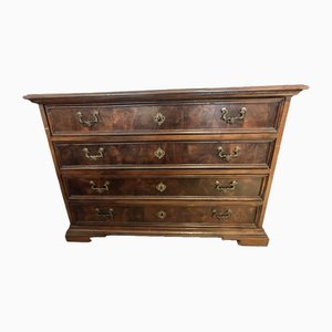 18th Century Emilian Canterano in Burl Walnut with Walnut Top, Feathered Walnut Sides and 4 Drawers