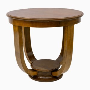 Italian Art Deco Round Walnut Coffee Table, 1930s