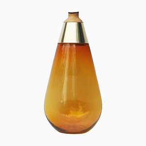 Amber and Brass Sculpted Blown Glass Vase by Pia Wüstenberg