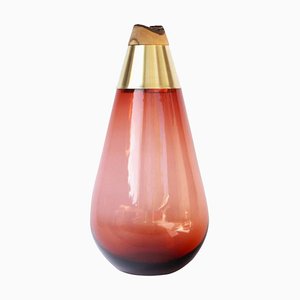 Peach and Brass Sculpted Blown Glass Vase by Pia Wüstenberg
