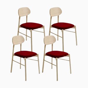 Bokken Upholstered Chairs in Natural Beech, Rosso by Colé Italia, Set of 4