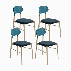 Bokken Upholstered Chairs in Beech & Aquamarine, Ottanio by Colé Italia, Set of 4