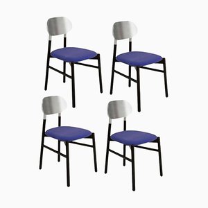 Bokken Upholstered Chairs in Black & Silver, Indaco by Colé Italia, Set of 4