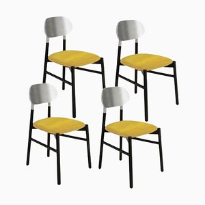 Bokken Upholstered Chairs in Black & Silver with Yellow Seats by Colé Italia, Set of 4