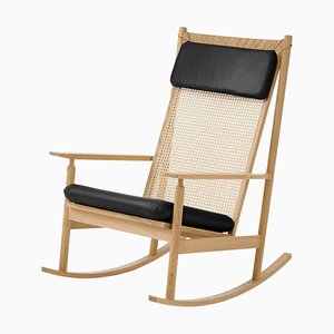 Swing Rocking Chair in Nevada Oak and Black Leather by Warm Nordic