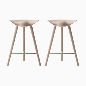 Set of Oak and Copper Counter Stools by Lassen