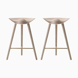 Oak and Brass Counter Stools by Lassen, Set of 2