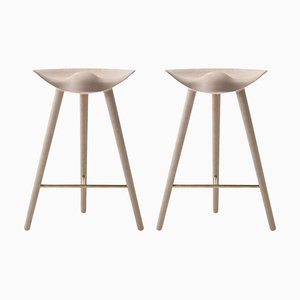 Set of Oak and Brass Counter Stools by Lassen