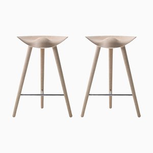 Oak and Stainless Steel Counter Stools by Lassen, Set of 2
