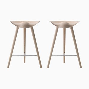 Set of Oak and Stainless Steel Counter Stools by Lassen