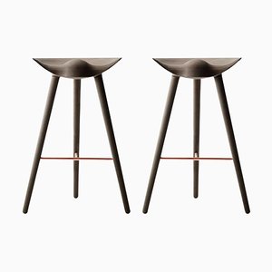 Brown Oak and Copper Bar Stools by Lassen, Set of 2