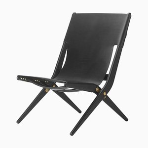 Black Stained Oak and Black Leather Saxe Chair by Lassen