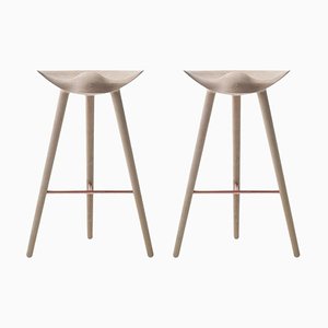 Set of Oak and Copper Bar Stools by Lassen
