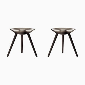 Set of Brown Oak Stools by Lassen