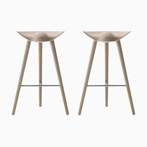 Oak and Stainless Steel Bar Stools by Lassen, Set of 2