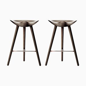 Brown Oak and Copper Counter Stools by Lassen, Set of 2