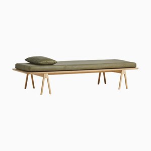 Set of Moss Green Oak Level Daybed with Pillow by MSDS Studio