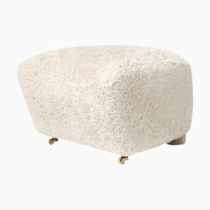 Off White Natural Oak Sheepskin the Tired Man Footstool by Lassen