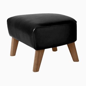 Black Leather and Smoked Oak My Own Chair Footstool by Lassen