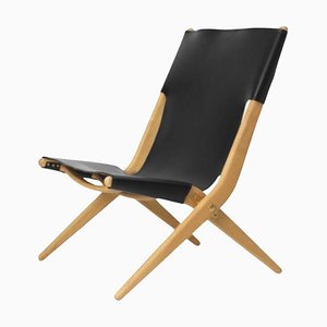 Oiled Oak Black Leather Saxe Chair by Lassen