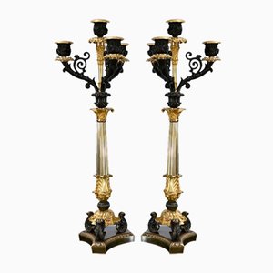 Double-Patina Bronze Candlesticks, Early 19th Century, Set of 2