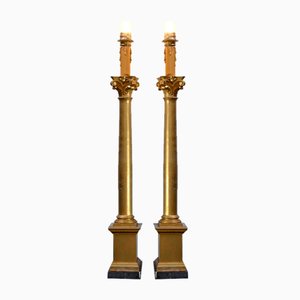 Lámparas de mesa estilo Imperio de madera dorada, siglo XIX. Juego de 2