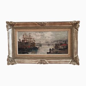 Ezelino Briante, Section portuaire, Oil on Wood, Framed