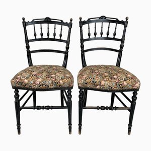 Napoleon III Hand Painted Ebonised Side Chairs, Set of 2