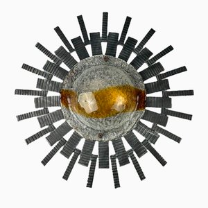 Brutalist Wall Lamp in Iron & Glass, 1970s