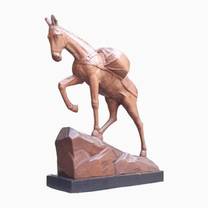 Escultura de madera de caballo, años 20