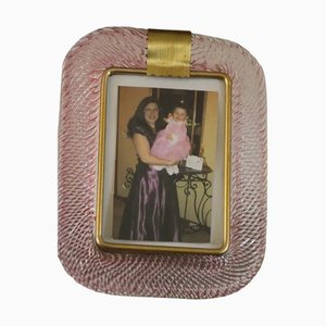 Marco de fotos de cristal de Murano trenzado rosa y latón de Barovier & Toso, década de 2000