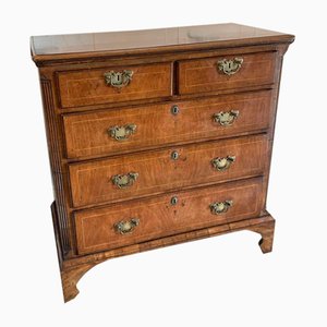 George I Figured Walnut 2-Part Chest of 5 Drawers, 1720s