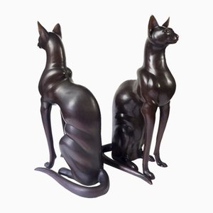 Large Hollywood Regency Bronze Cats, 1970s, Set of 2