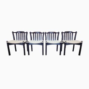 Brutalist Dining Chairs in Black Wood, Italy, 1970s, Set of 4