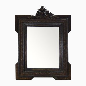 Napoleon III Wooden Pediment Mirror in Black and Golden Stucco