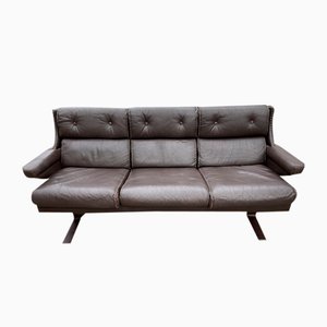 Schwedisches Mid-Century 3-Sitzer Ledersofa von Arne Norell, 1970er