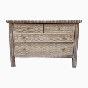 Wicker Chest of Drawers with Glass Top, Late 20th Century