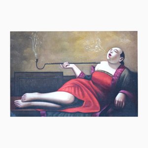 Liu Bao Jun, The Opium Smoker, 1980er, Öl auf Leinwand