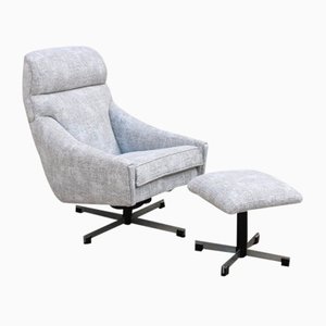 Set of Swivel Rocking Armchair with Pouf, Italy, 1970s