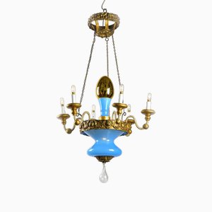 19th Century Turquoise and Gilded Lucca Chandelier