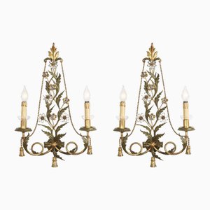 Vintage Iron and Crystal Sconces, Set of 2