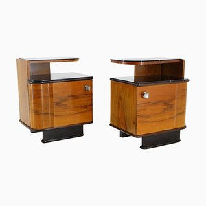 Tables de Chevet en Placage de Noyer, Ancienne Tchécoslovaquie, 1950s, Set de 2