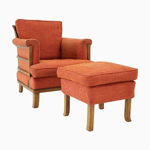 Set of Art Deco Armchair with Ottoman, Former Czechoslovakia, 1930s