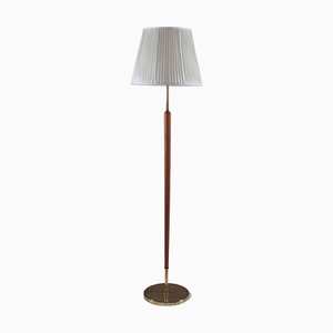 Swedish Brass and Wood Floor Lamp attributed to Boréns, 1940s