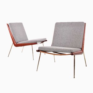 Scandinavian Teak Model Fd-134 Boomerang Easy Chairs attributed to Peter Hvidt, 1950s, Set of 2
