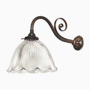Antique Wall Light with Holophane Glass Shade, 1920s