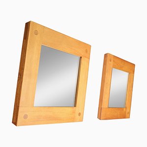 Mid-Century Modern Mirrors in Elm by Pierre Chapo, France, 1970s, Set of 2