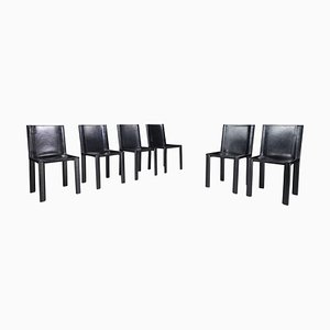 Black Leather Dining Room Chairs by Carlo Bartoli for Matteo Grassi, Italy, 1980s, Set of 2