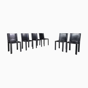Set of Black Leather Dining Room Chairs by Carlo Bartoli for Matteo Grassi, Italy, 1980s