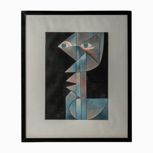 Fondimare, Composition, Gouache or Mixed Media, 1980s, Framed